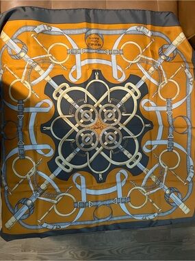 Hermès Orange & Black Equestrian Silk Scarf